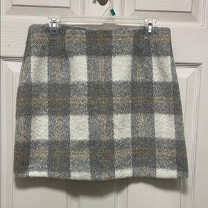 Sage | The Label | Gray/Cream/White Plaid | Wool Blend | Mini Skirt | Size L